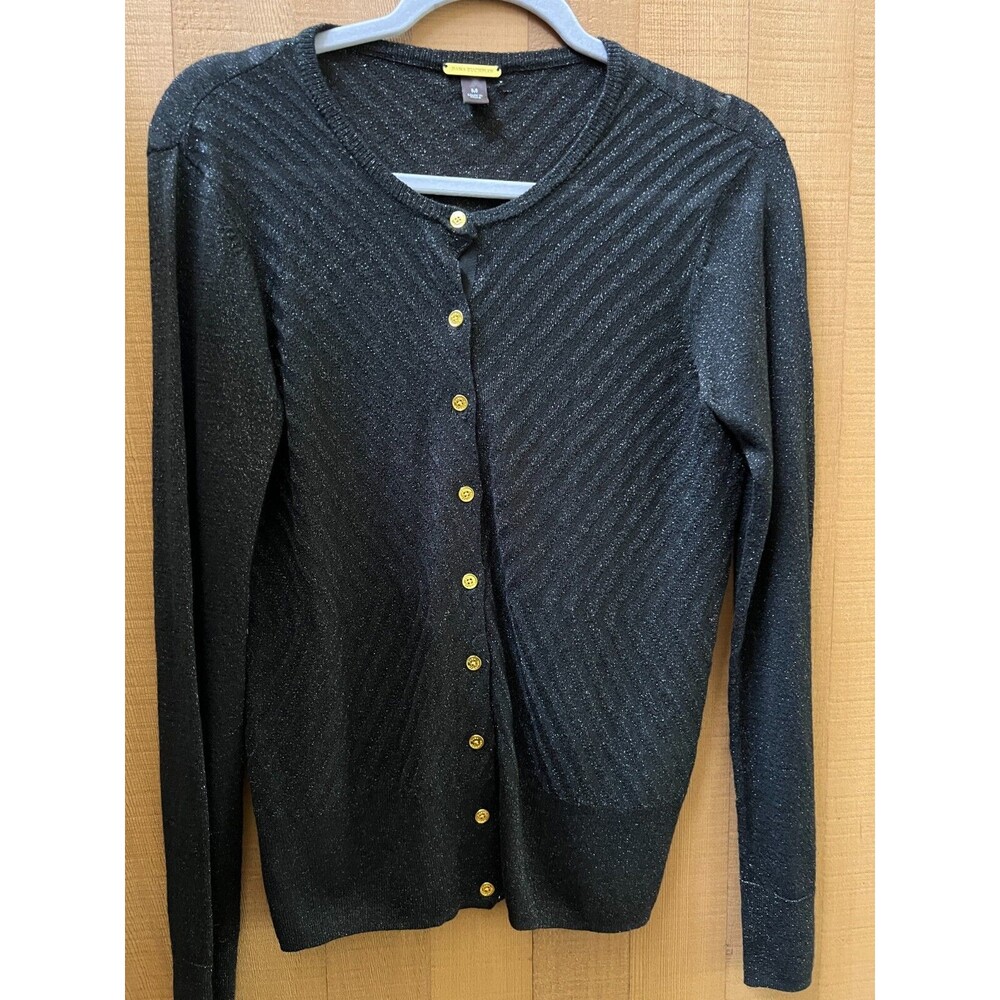 Dana Buchman Women Black Cardigan size medium gold button long sleeve classic m